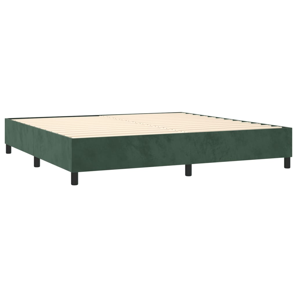 vidaXL Cama box spring c/ colchão/LED 200x200 cm veludo verde-escuro