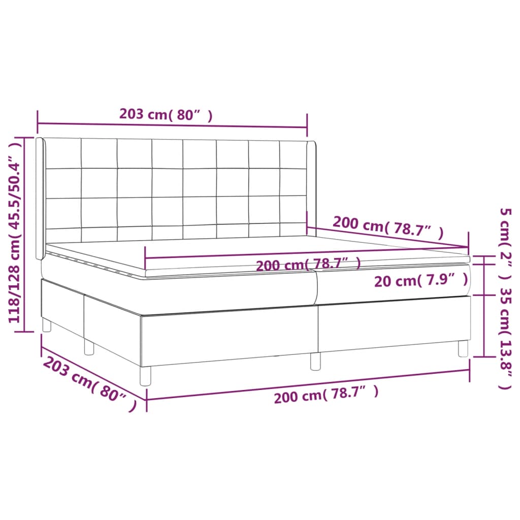 vidaXL Cama box spring c/ colchão/LED 200x200 cm veludo verde-escuro