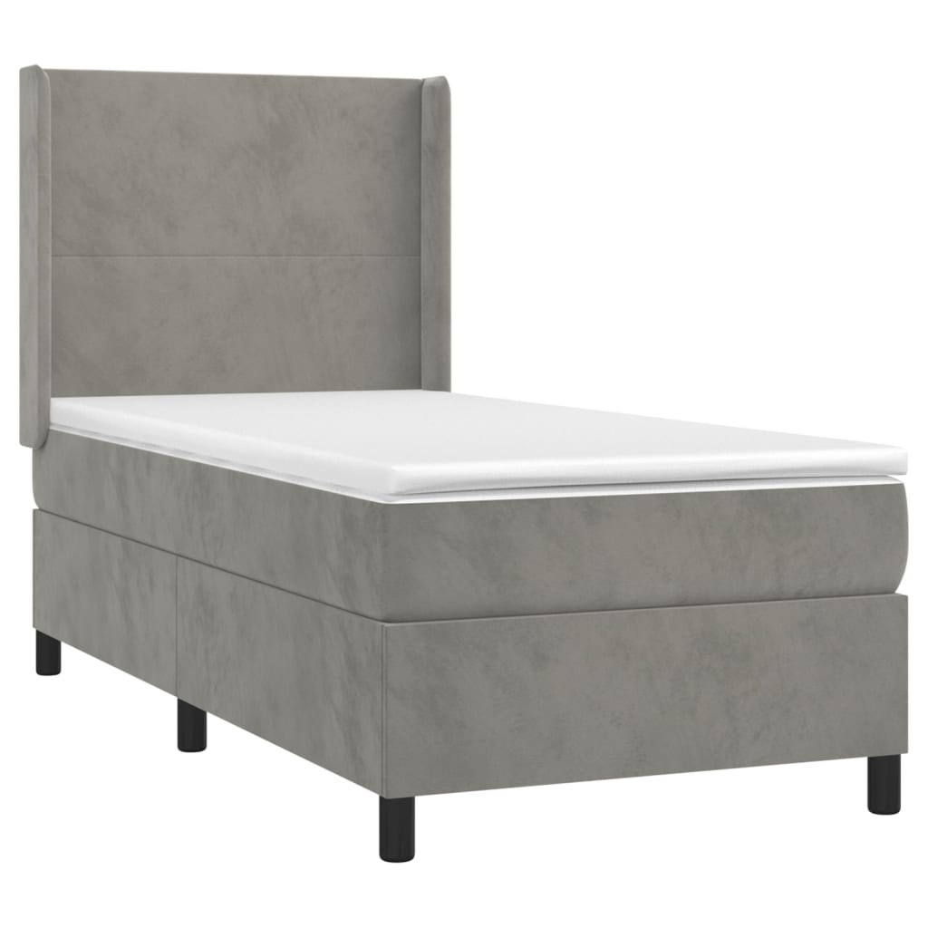 vidaXL Cama box spring c/ colchão/LED 90x190 cm veludo cinzento-claro