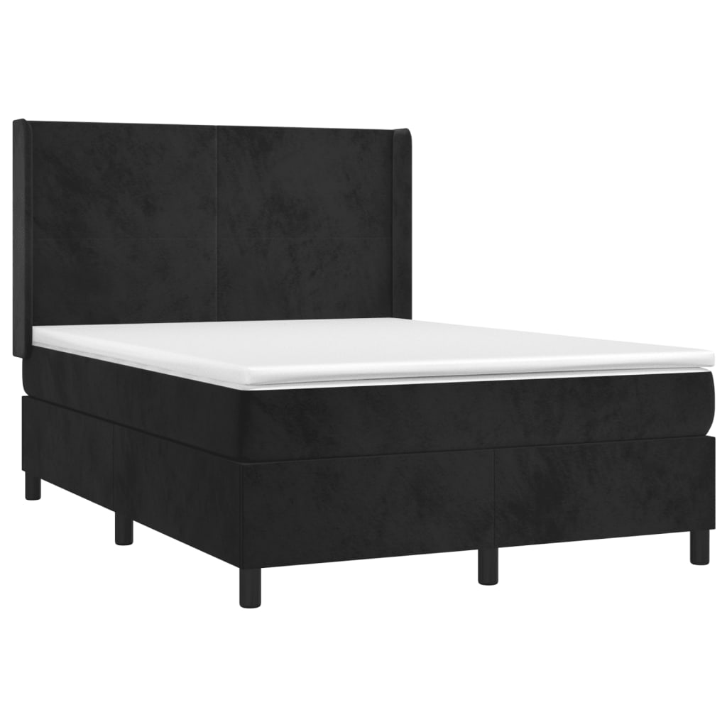 vidaXL Cama box spring c/ colchão/LED 140x190 cm veludo preto