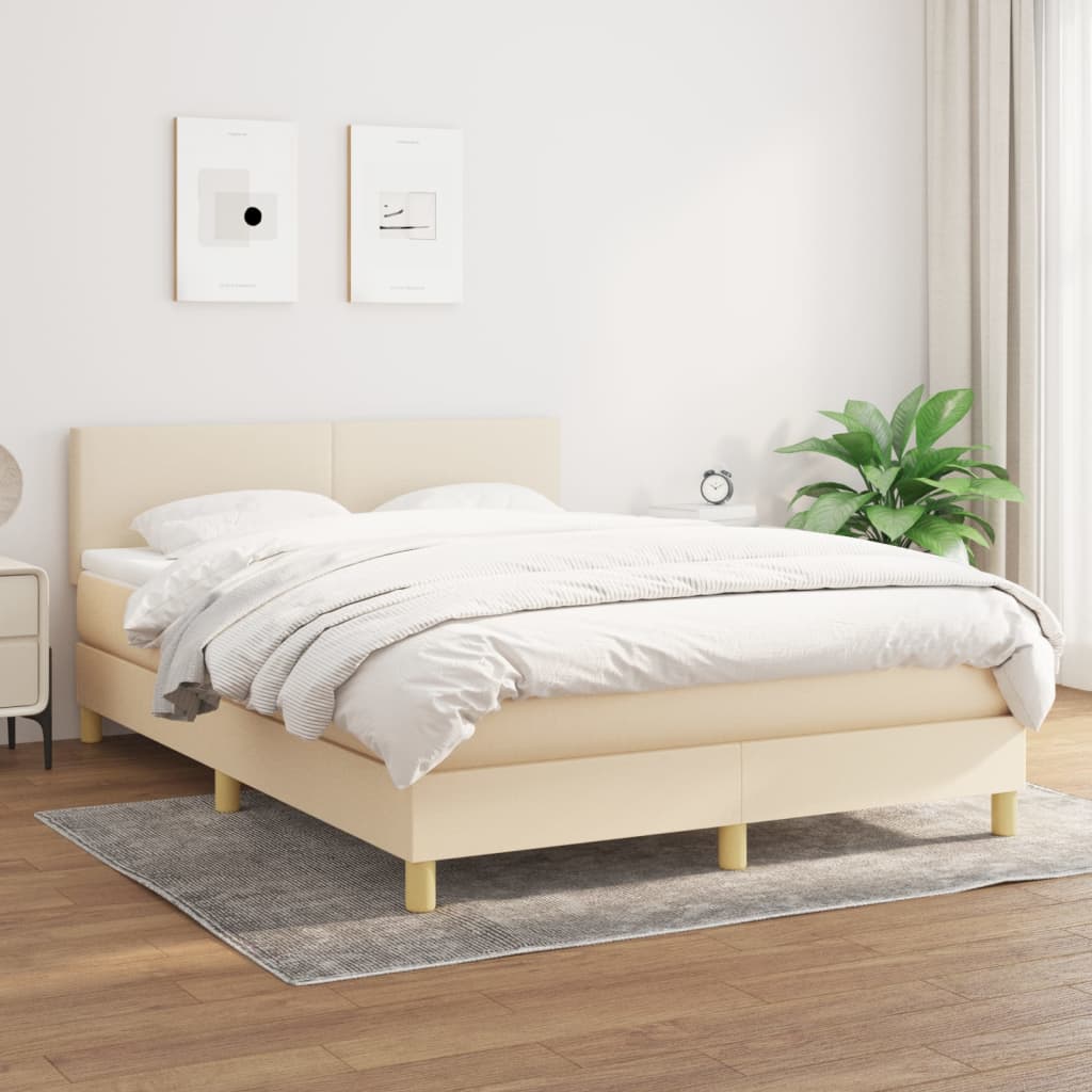 vidaXL Cama com molas/colchão 140x190 cm tecido cor creme