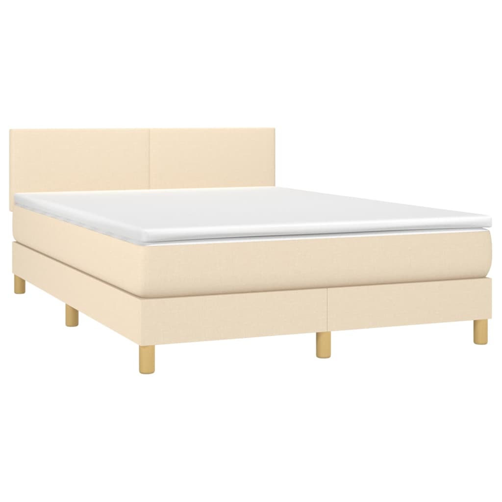 vidaXL Cama com molas/colchão 140x190 cm tecido cor creme