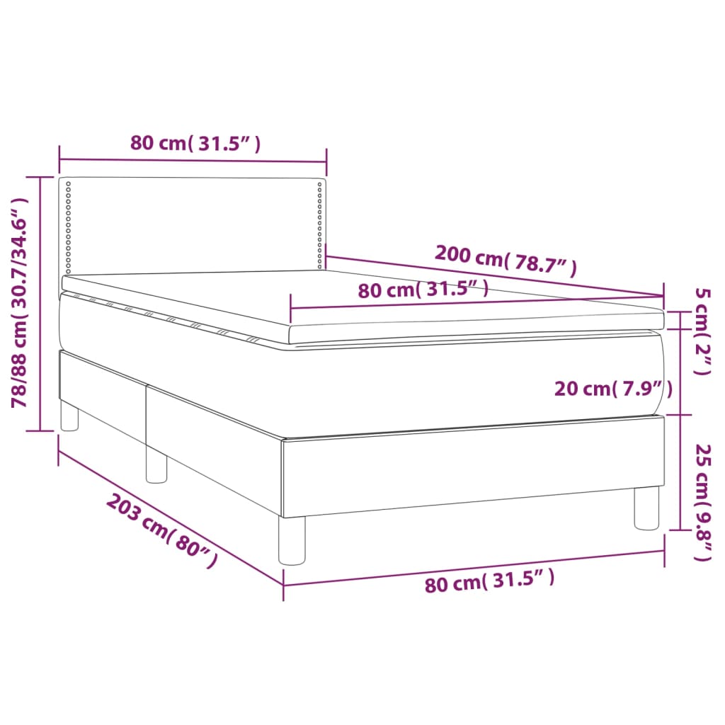 vidaXL Cama com molas/colchão 80x200 cm tecido cor crème