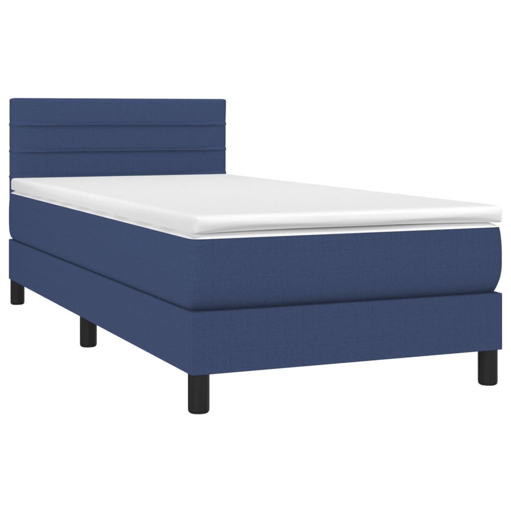 vidaXL Cama com molas/colchão 90x200 cm tecido azul