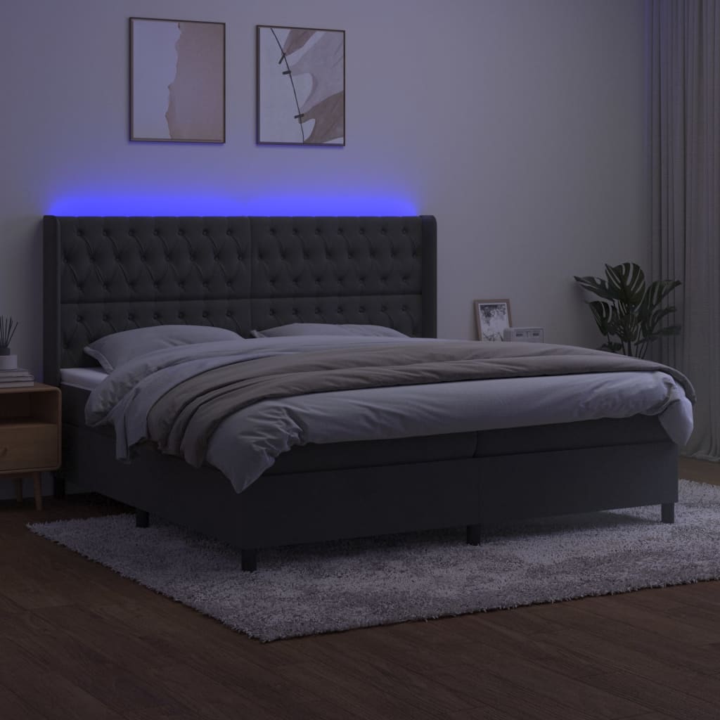 vidaXL Cama box spring c/ colchão/LED 200x200cm veludo cinzento-escuro