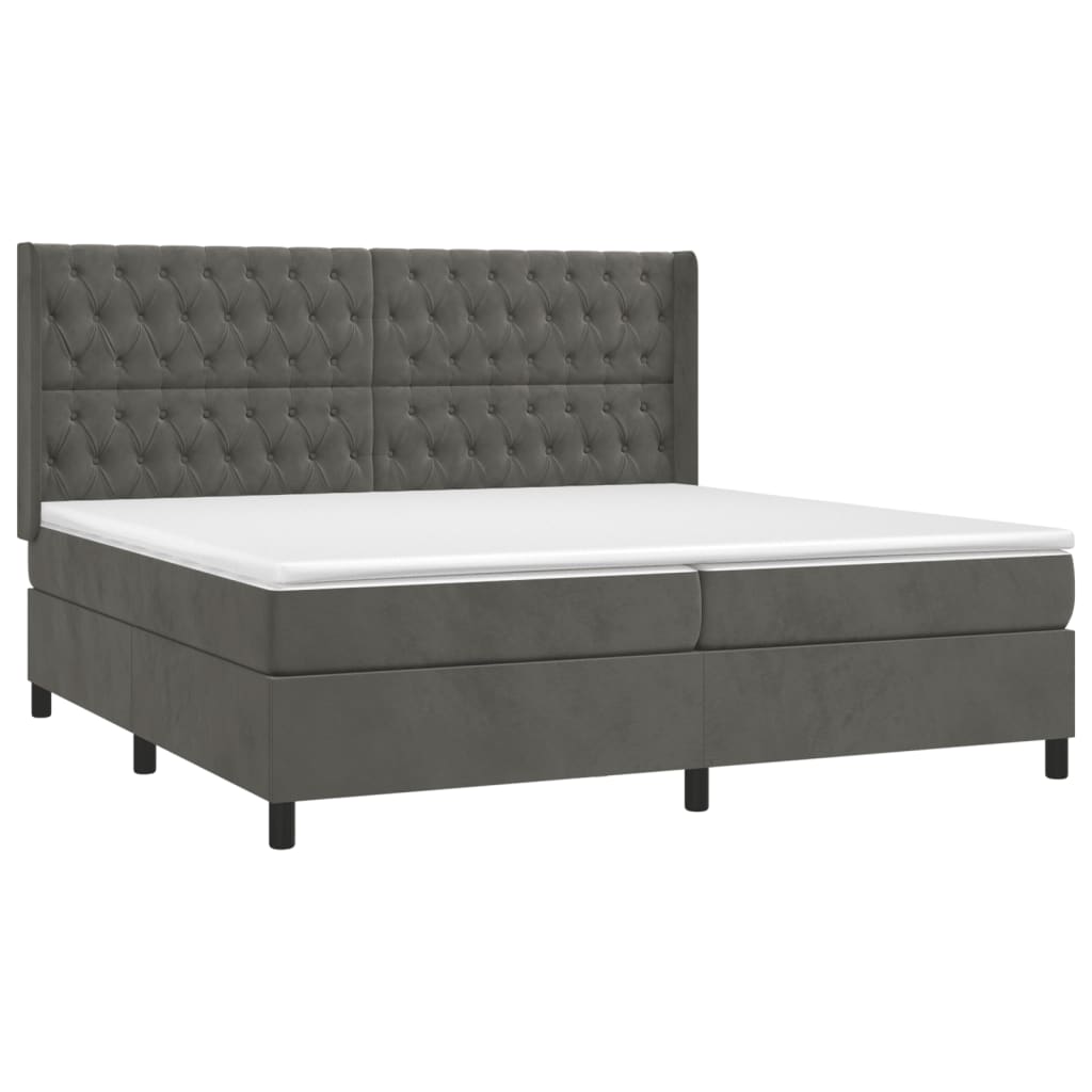 vidaXL Cama box spring c/ colchão/LED 200x200cm veludo cinzento-escuro