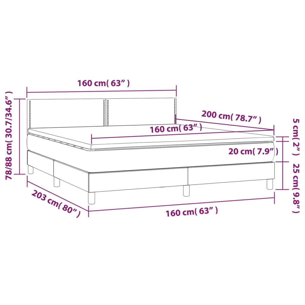 vidaXL Cama com molas/colchão 160x200 cm tecido preto