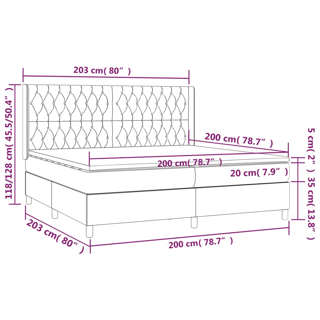 vidaXL Cama box spring c/ colchão/LED 200x200cm veludo cinzento-escuro