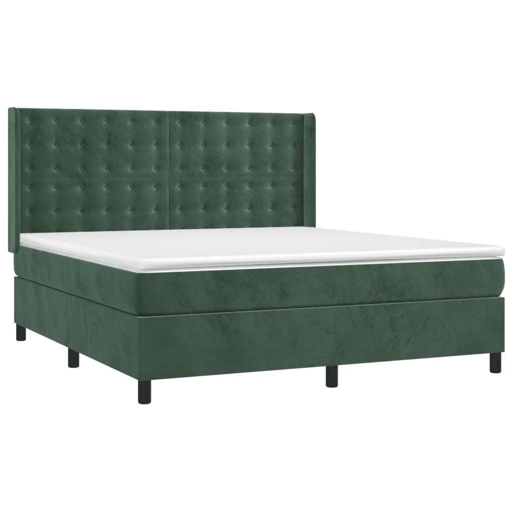 vidaXL Cama box spring c/ colchão/LED 180x200 cm veludo verde-escuro