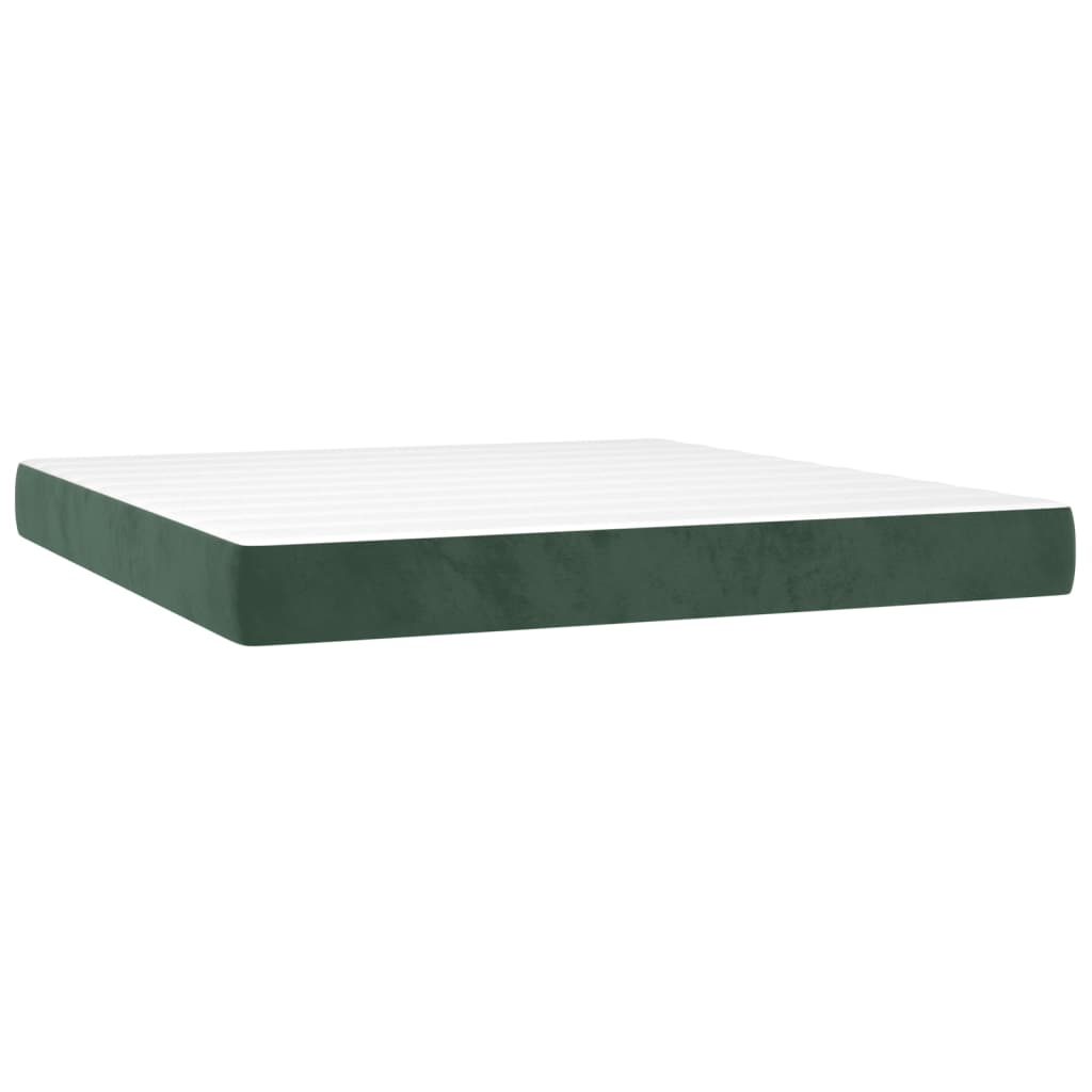 vidaXL Cama box spring c/ colchão/LED 180x200 cm veludo verde-escuro