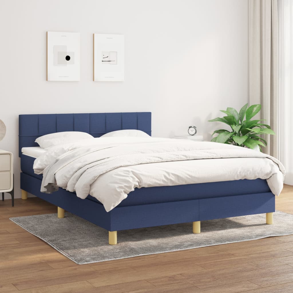 vidaXL Cama com molas/colchão 140x190 cm tecido azul