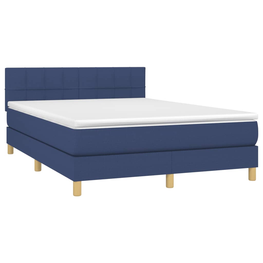 vidaXL Cama com molas/colchão 140x190 cm tecido azul