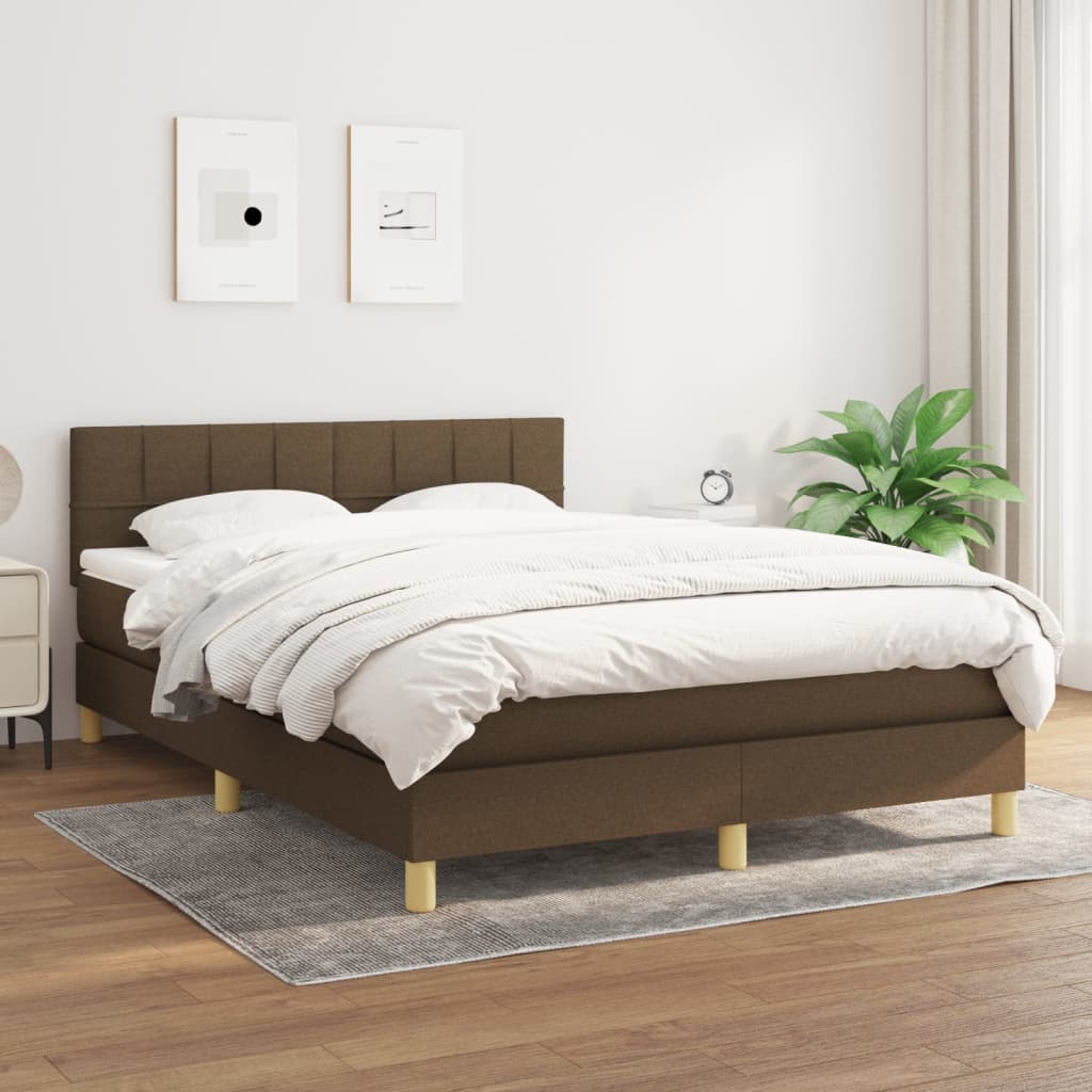 vidaXL Cama com molas/colchão 140x200 cm tecido castanho-escuro