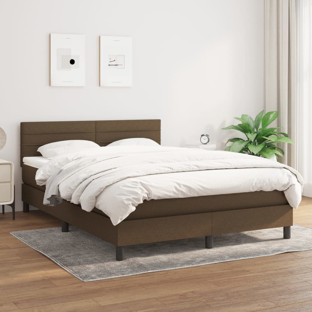 vidaXL Cama com molas/colchão 140x190 cm tecido castanho-escuro