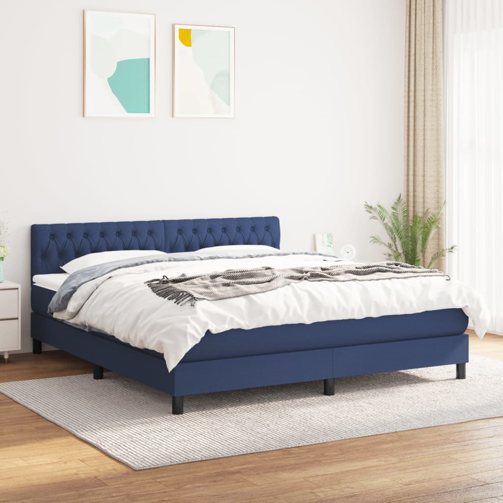 vidaXL Cama com molas/colchão 180x200 cm tecido azul