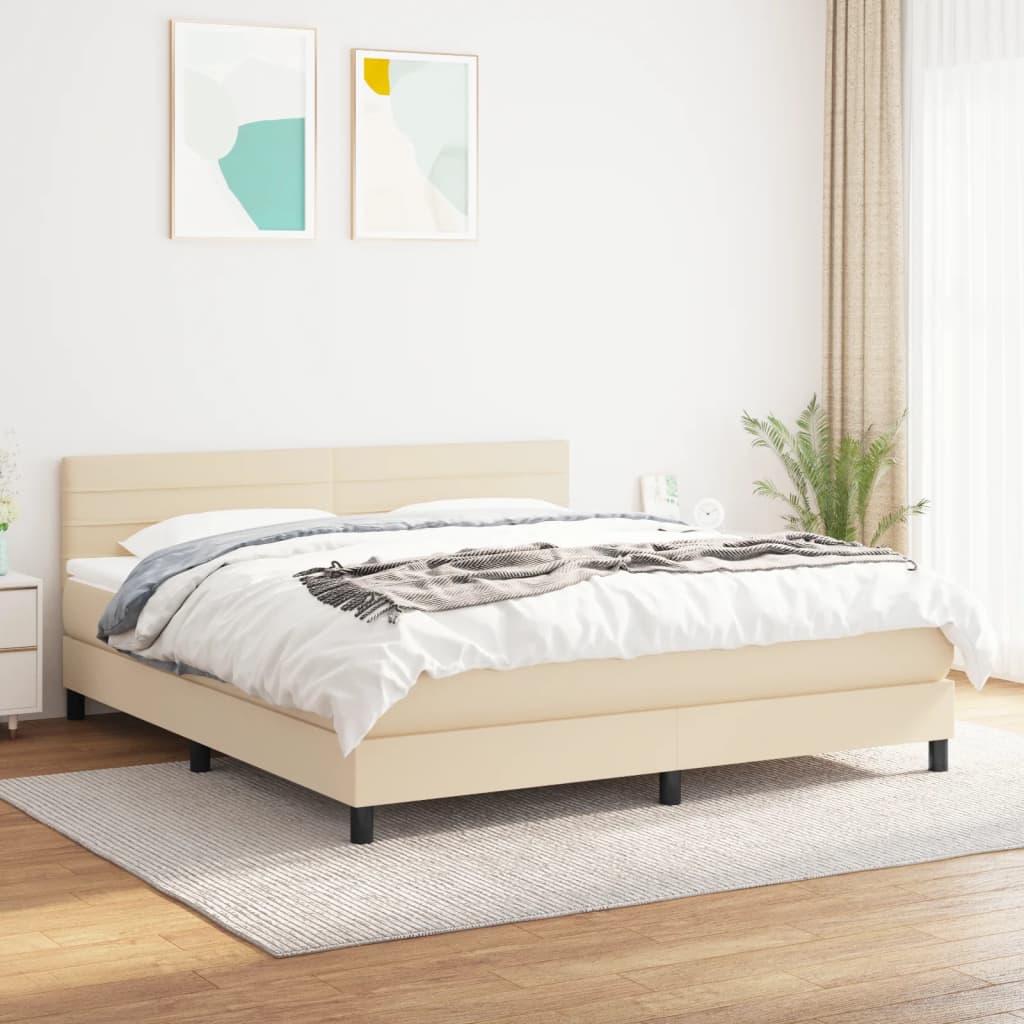 vidaXL Cama com molas/colchão 180x200 cm tecido cor creme