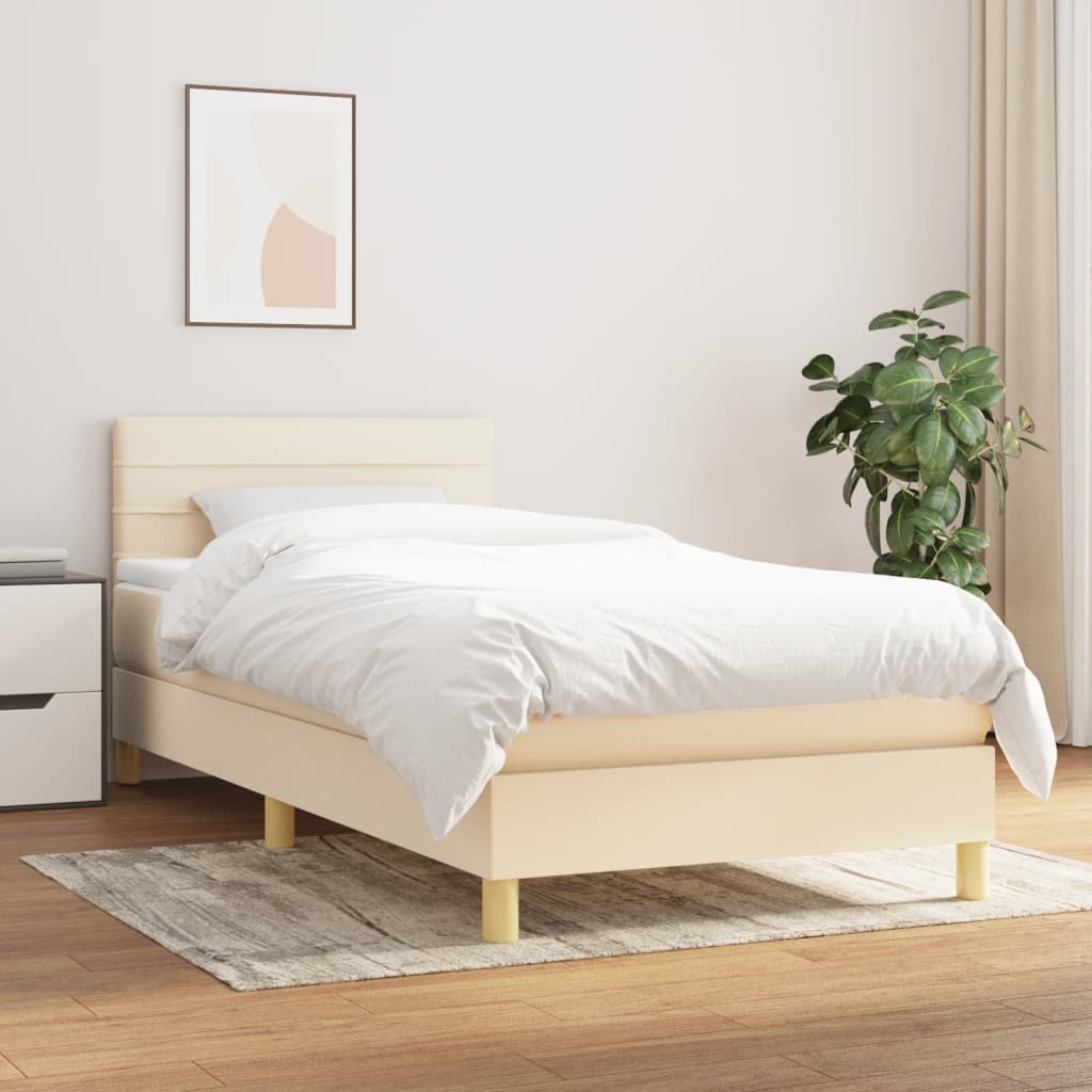 vidaXL Cama com molas/colchão 90x190 cm tecido cor creme