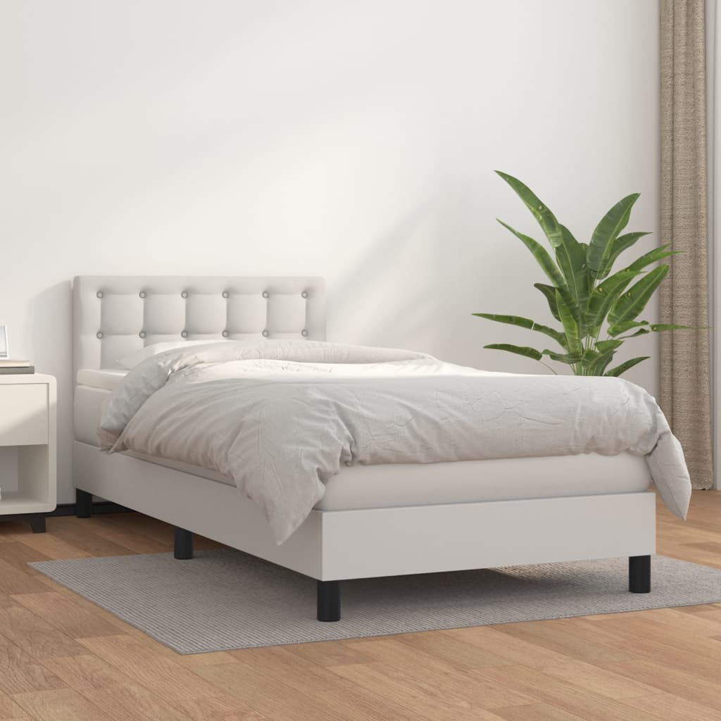 vidaXL Cama com molas/colchão 80x200 cm couro artificial branco