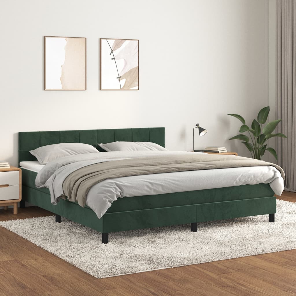 vidaXL Cama com molas/colchão 160x200 cm veludo verde-escuro