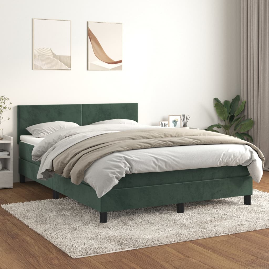 vidaXL Cama com molas/colchão 140x200 cm veludo verde-escuro