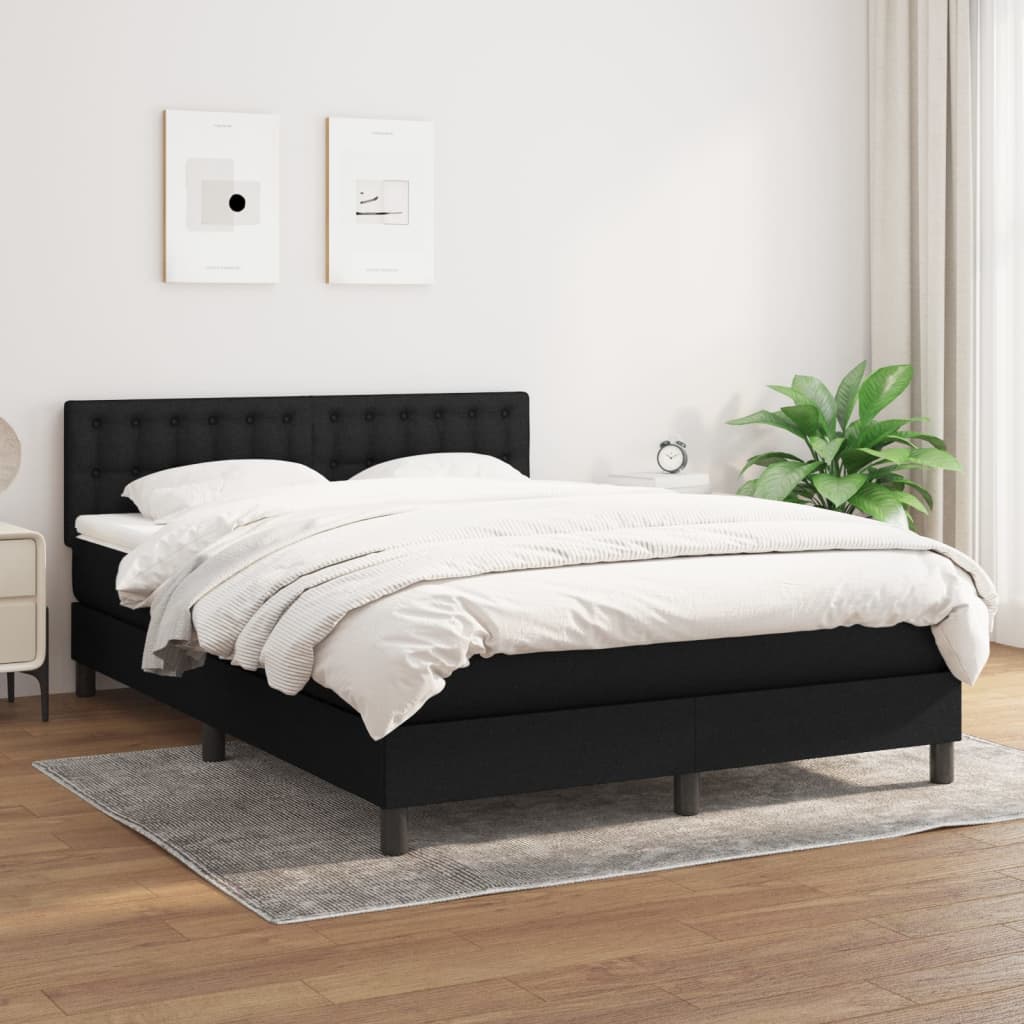 vidaXL Cama com molas/colchão 140x190 cm tecido preto