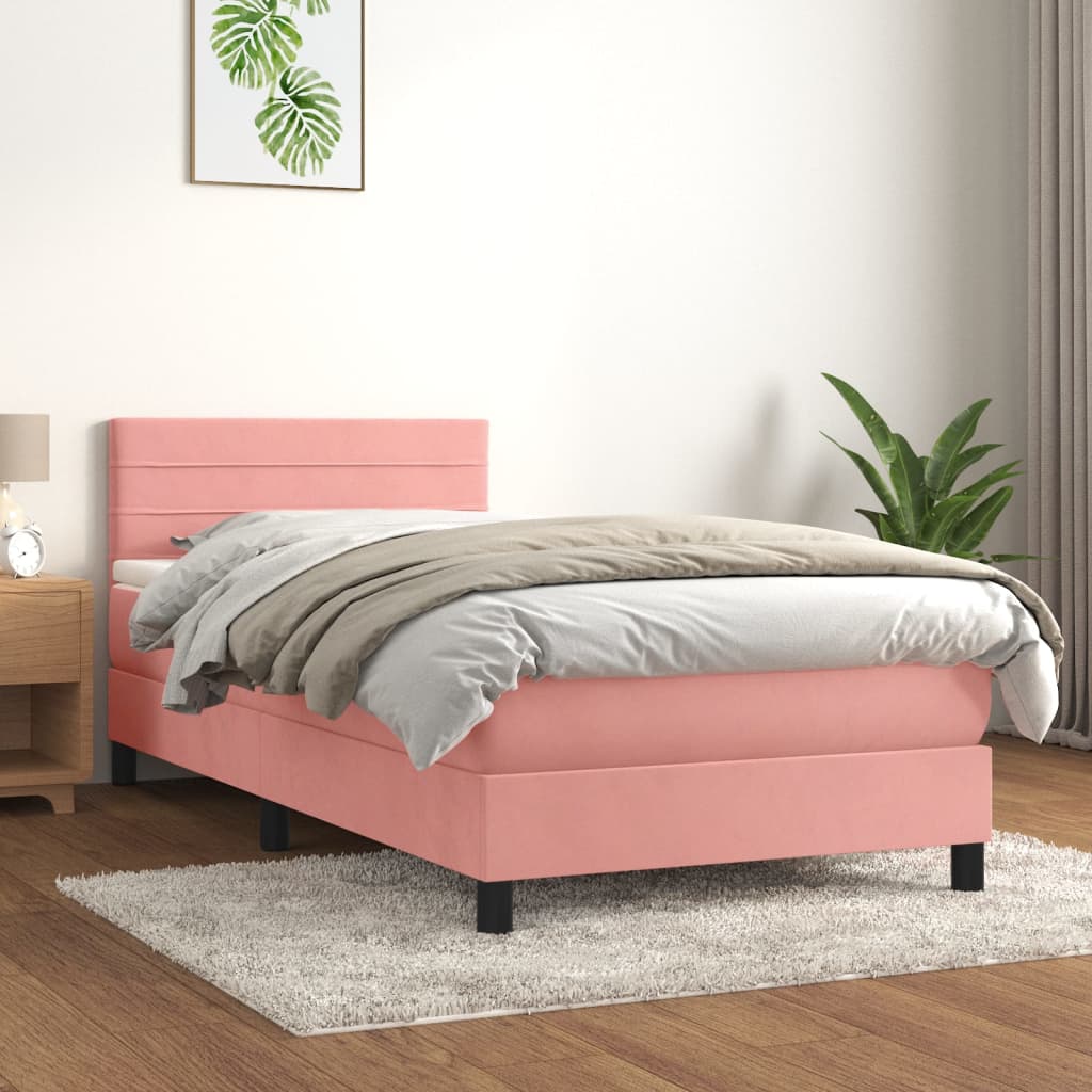 vidaXL Cama com molas/colchão 90x190 cm veludo rosa