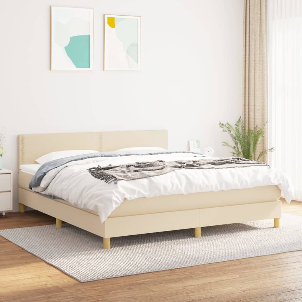 vidaXL Cama com molas/colchão 180x200 cm tecido cor creme