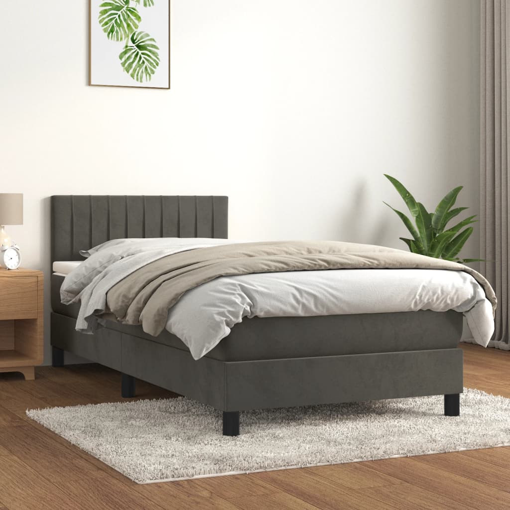 vidaXL Cama com molas/colchão 90x190 cm veludo cinza-escuro