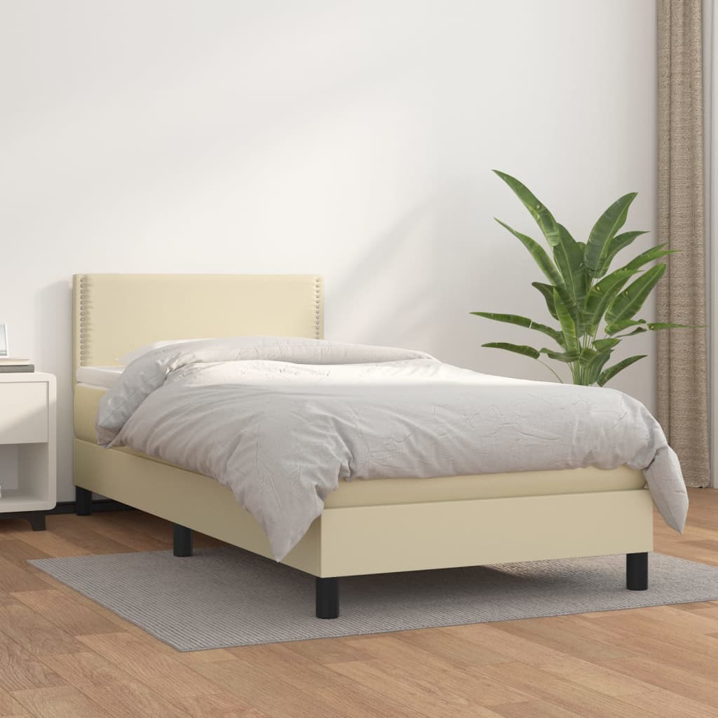 vidaXL Cama com molas/colchão 80x200 cm couro artificial cor creme