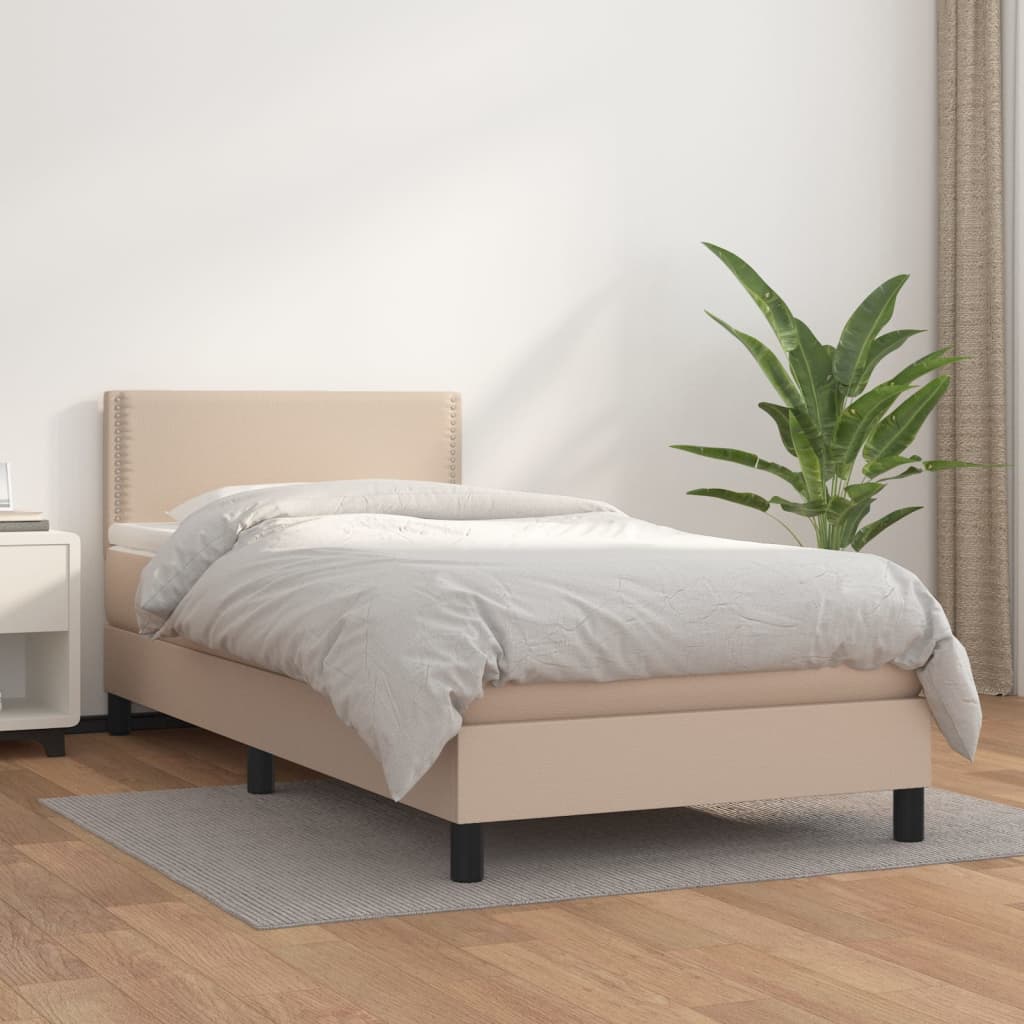 vidaXL Cama com molas/colchão 90x200 cm couro artificial cappuccino