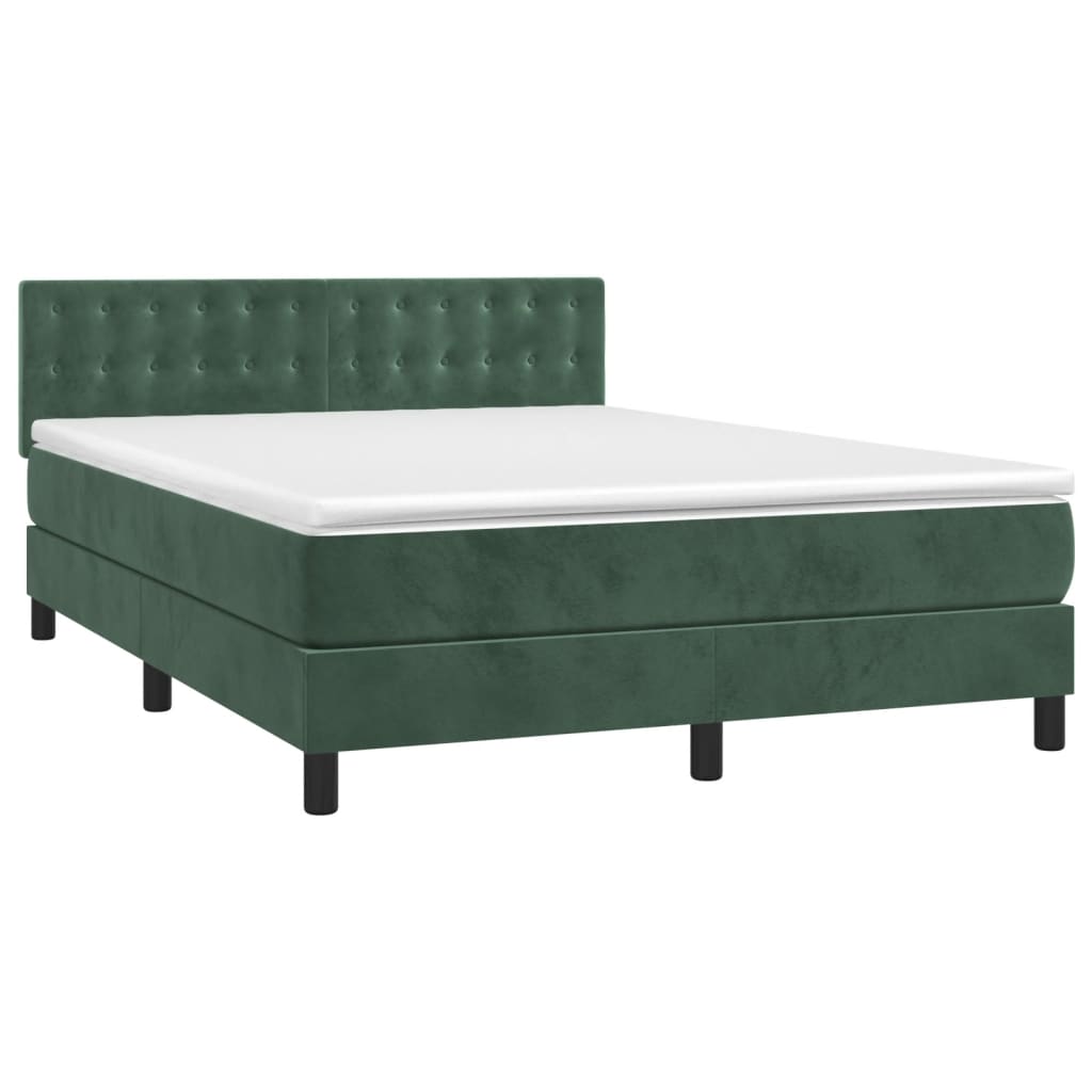 vidaXL Cama com molas/colchão 140x200 cm veludo verde-escuro