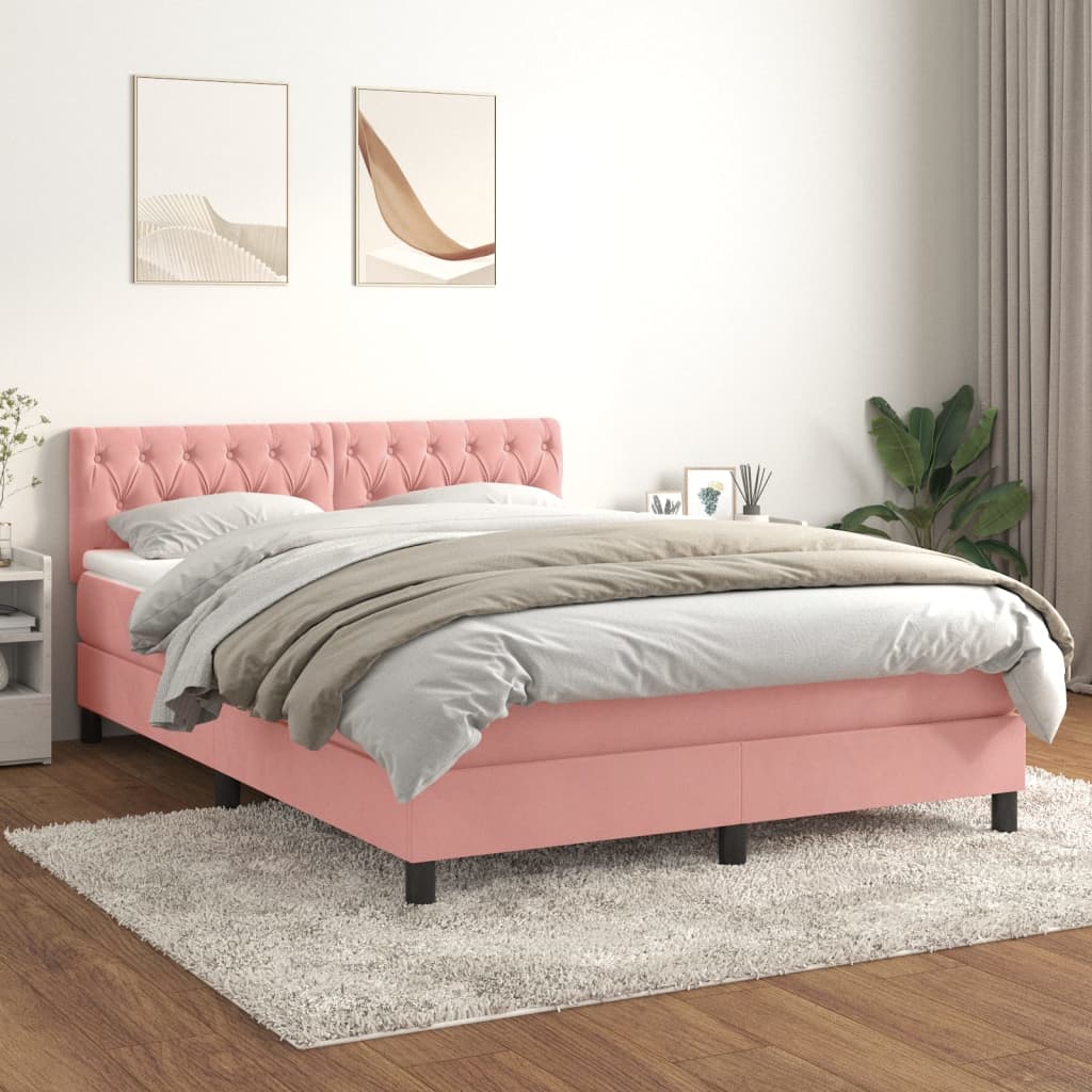 vidaXL Cama com molas/colchão 140x200 cm veludo rosa