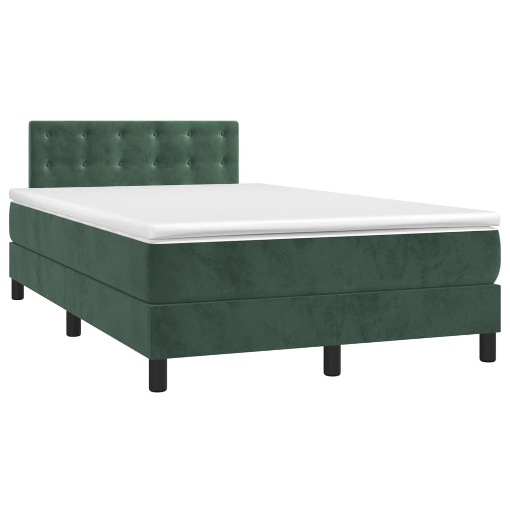 vidaXL Cama boxspring com colchão 120x200 cm veludo verde-escuro