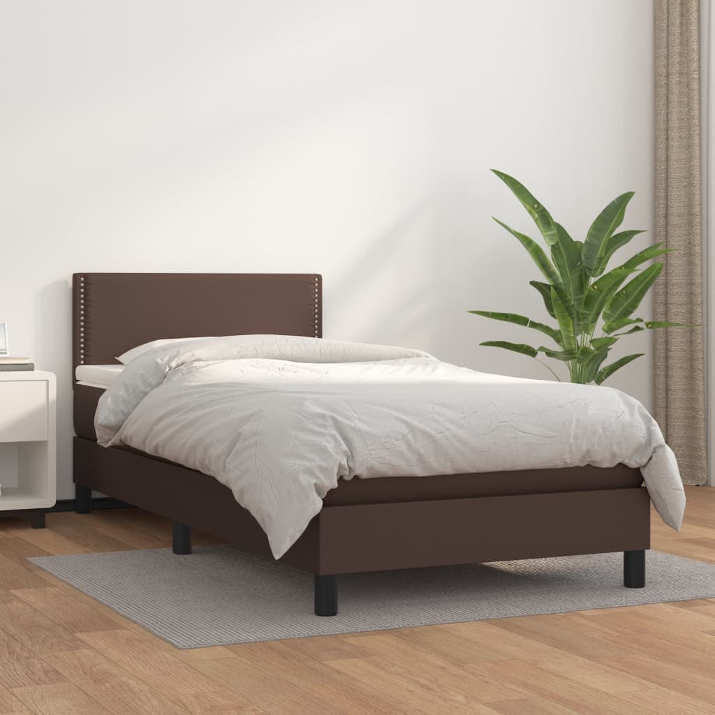 vidaXL Cama com molas/colchão 90x200 cm couro artificial castanho