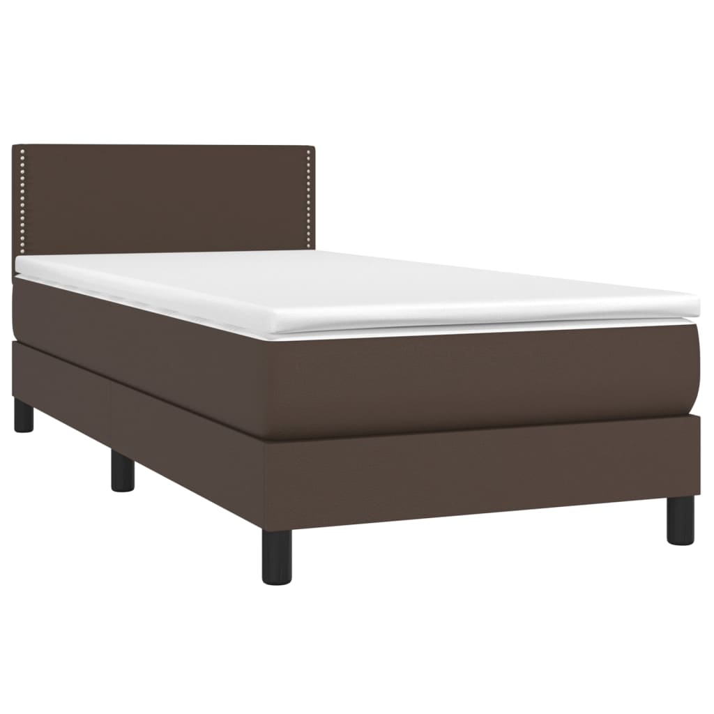 vidaXL Cama com molas/colchão 90x200 cm couro artificial castanho