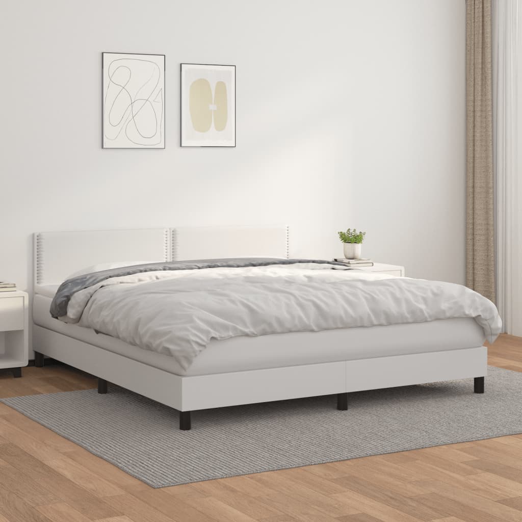 vidaXL Cama com molas/colchão 180x200 cm couro artificial branco