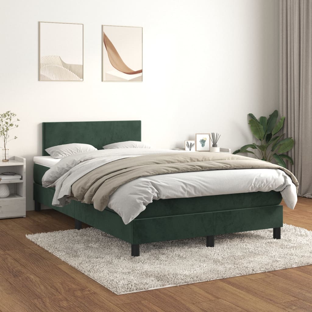 vidaXL Cama boxspring com colchão 120x200 cm veludo verde-escuro