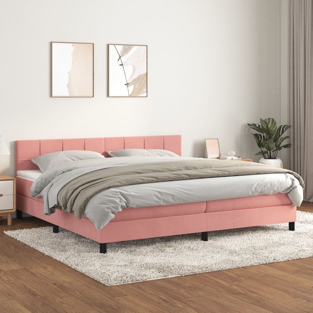 vidaXL Cama com molas/colchão 200x200 cm veludo rosa