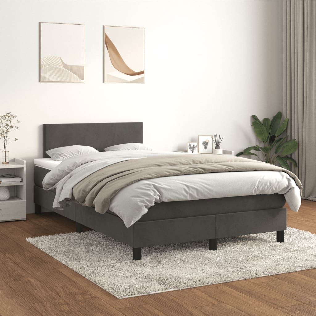 vidaXL Cama boxspring com colchão 120x200 cm veludo cinzento-escuro