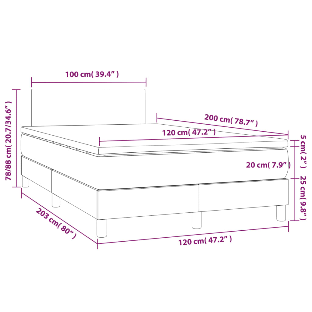 vidaXL Cama boxspring com colchão 120x200 cm veludo cinzento-escuro