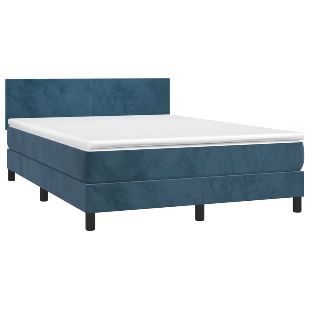 vidaXL Cama com molas/colchão 140x190 cm veludo azul-escuro