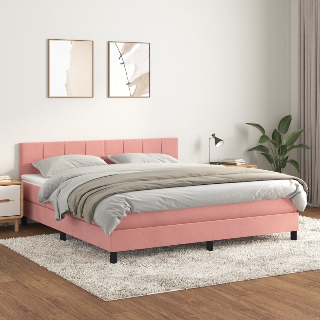 vidaXL Cama com molas/colchão 160x200 cm veludo rosa