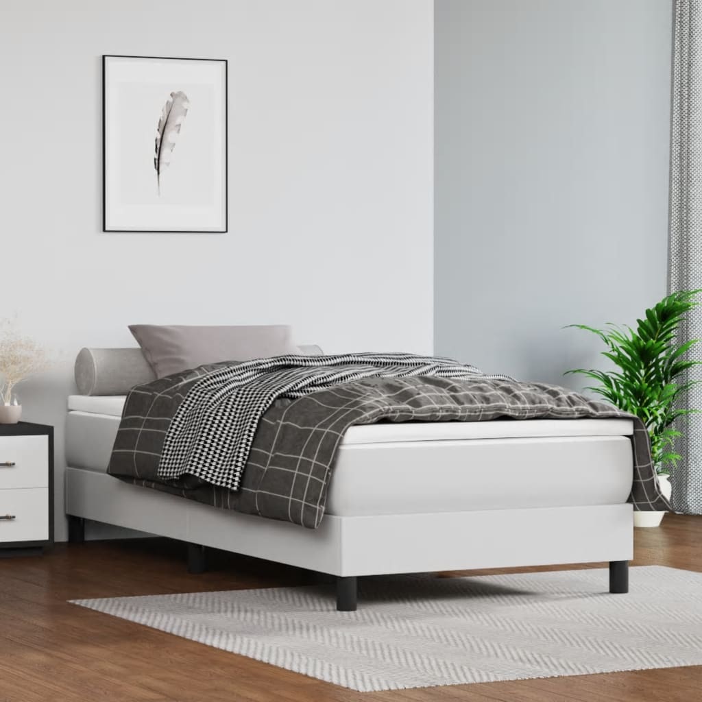 vidaXL Cama com molas/colchão 90x200 cm couro artificial branco