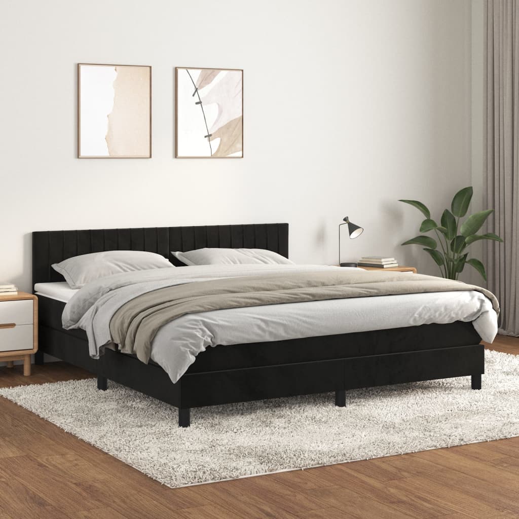 vidaXL Cama com molas/colchão 160x200 cm veludo preto