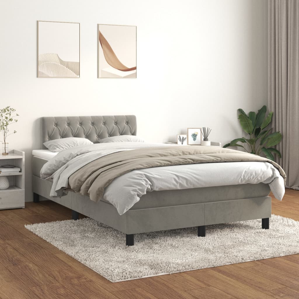 vidaXL Cama boxspring c/ colchão 120x200 cm veludo cinzento-claro