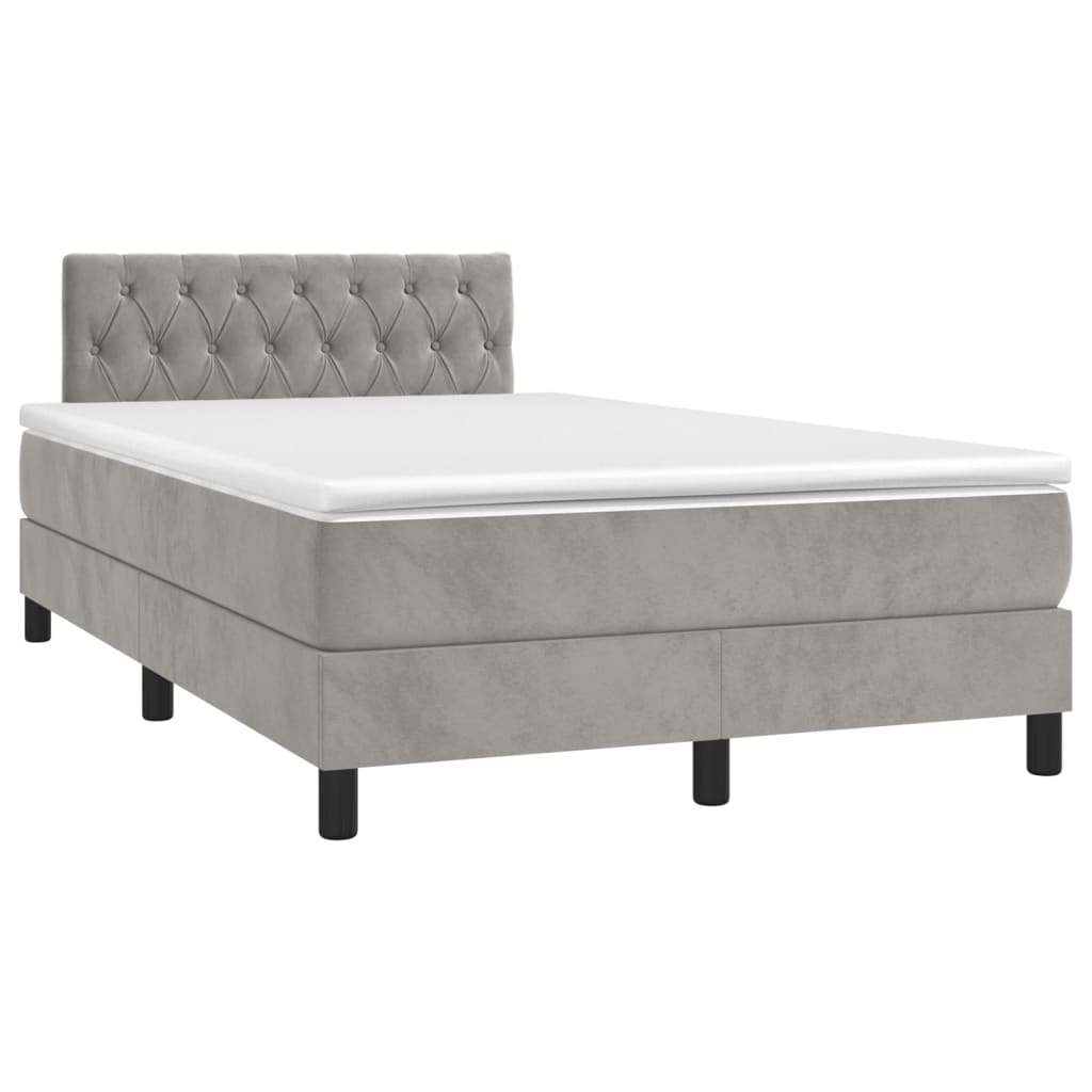 vidaXL Cama boxspring c/ colchão 120x200 cm veludo cinzento-claro