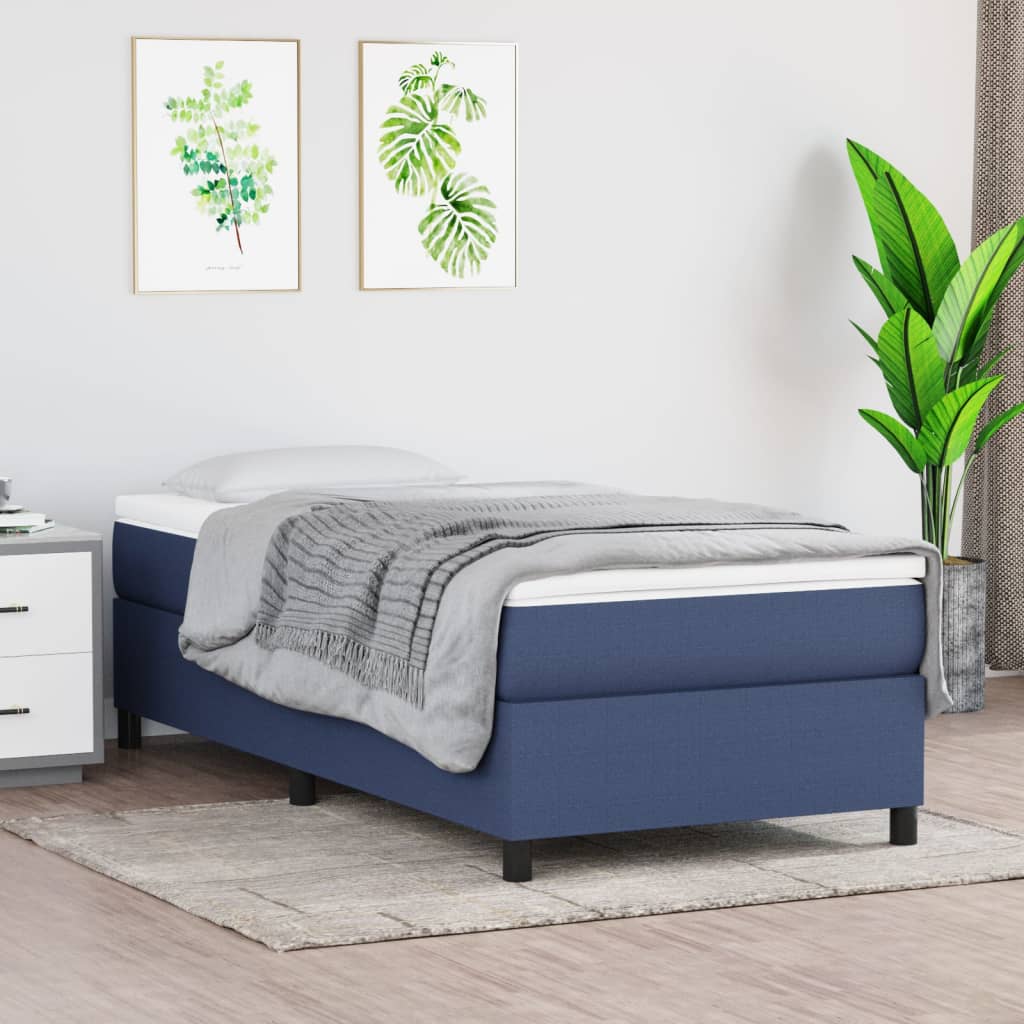 vidaXL Cama com molas/colchão 100x200 cm tecido azul