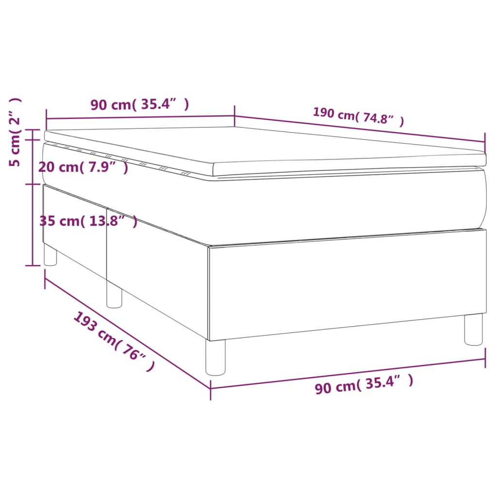 vidaXL Cama com molas/colchão 90x190 cm tecido castanho-escuro