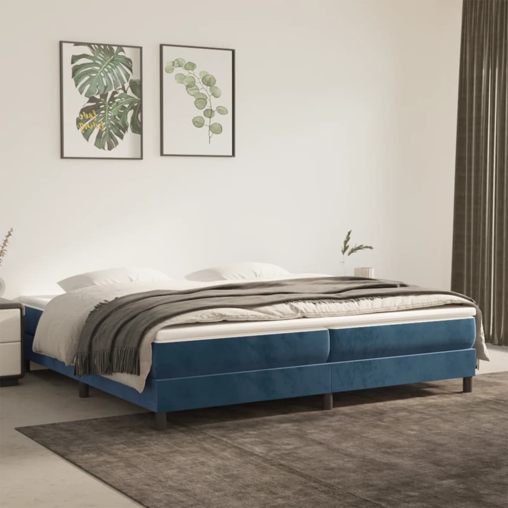 vidaXL Cama com molas/colchão 200x200 cm veludo azul-escuro