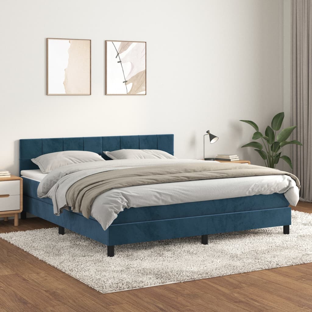 vidaXL Cama com molas/colchão 180x200 cm veludo azul-escuro